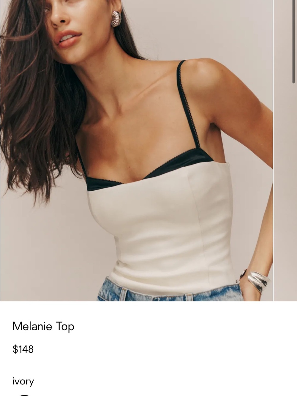 Reformation Ivory Cami Top with Black Trim